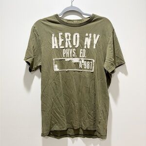 AEROPOSTALE Olive Green Men's T-Shirt Y2K Large Spellout Graphic Short Sleeve M